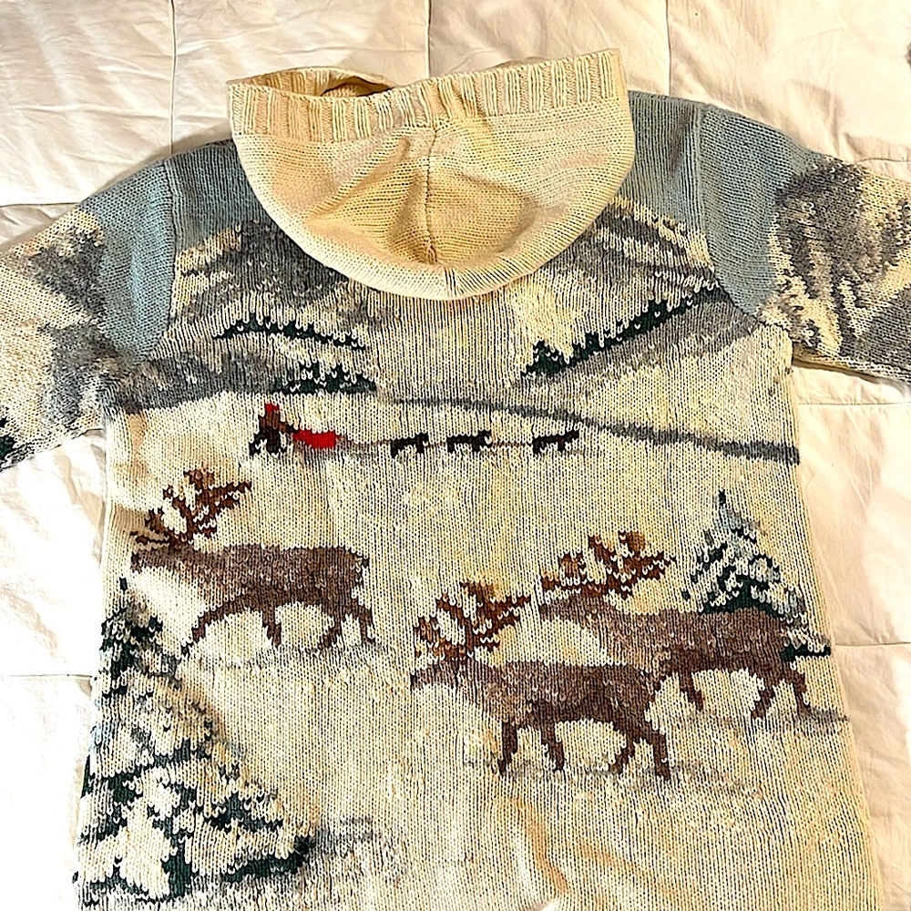 Ralph Lauren Vintage Exclusive Hand knit hooded cardigan sweater winter,sled,dog - Picture 8 of 15